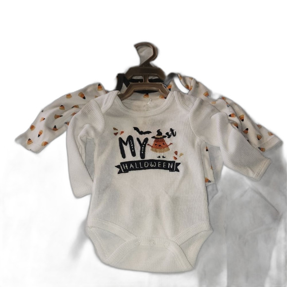Halloween Themed Kids One Piece Set - White and Black Size 0-3m - Picture 1 of 5